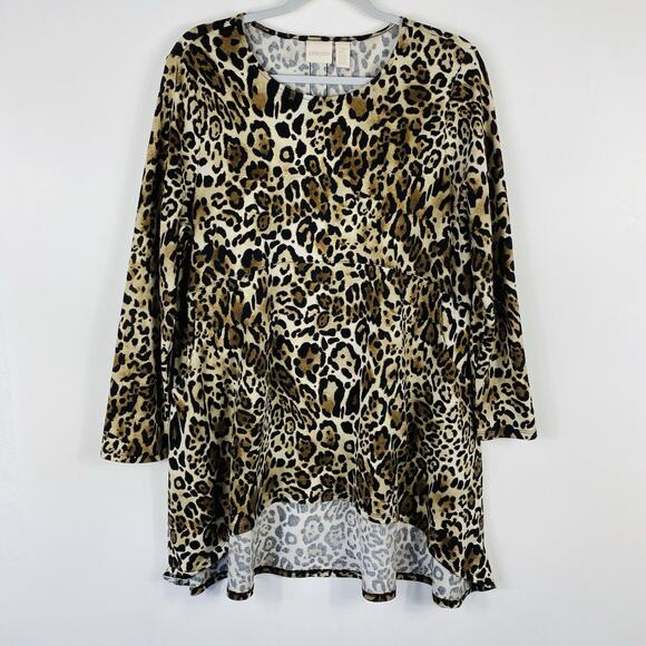 Chico's Petite Large 12 2 Animal Print Long Sleeve Button Back Pocket Tunic Top - Picture 1 of 7
